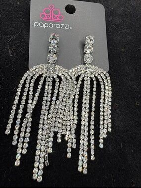 paparazzi Silver Crystal Fringe Chandelier Earrings